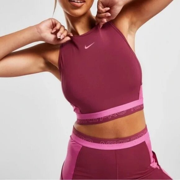 NWT Nike Pro Dri-Fit Femme Pink Cropped Training Tank Top - Picture 1 of 15